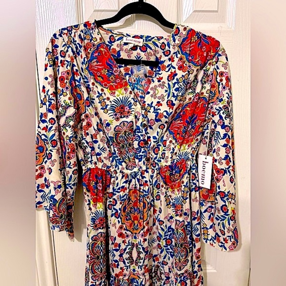 Anthropologie Floral Maxi Dress - Red, Blue, Cream - Picture 4 of 10